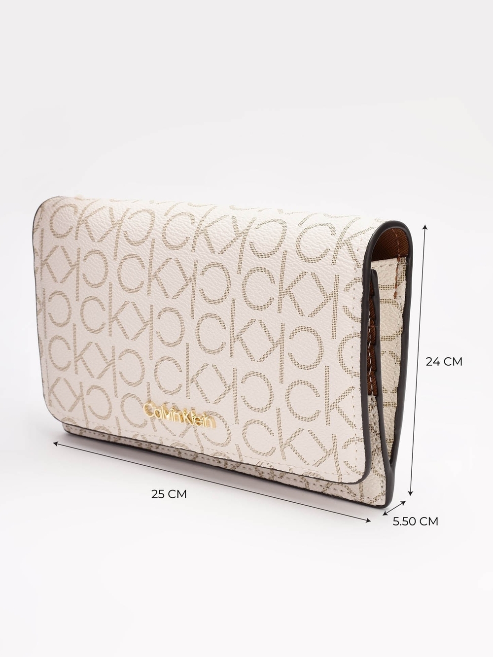 Calvin Klein Cream Logo Crossbody Bag with Gold Accent